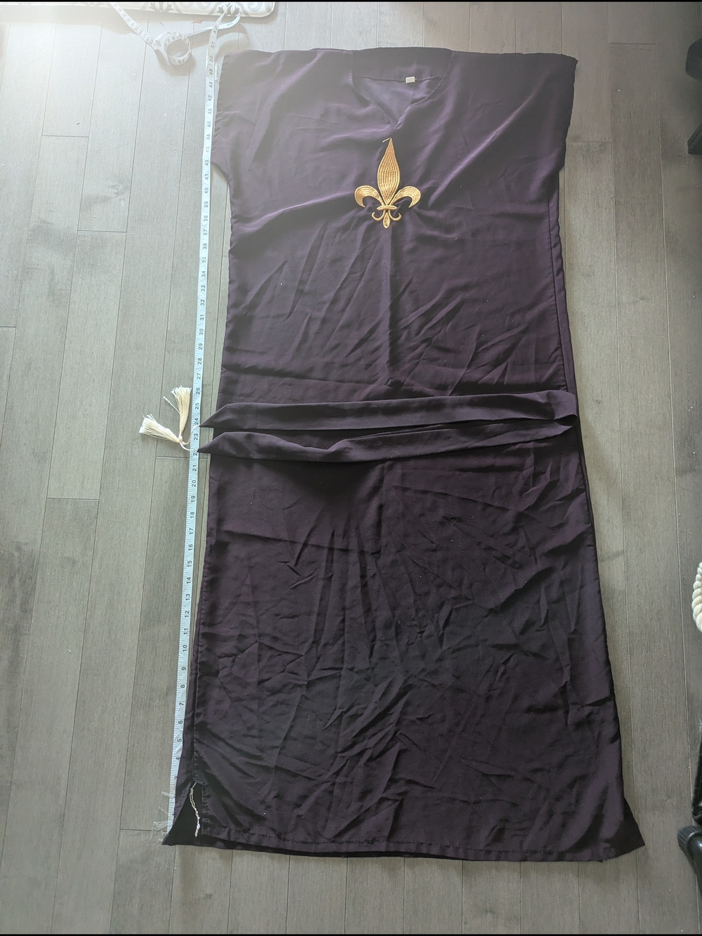 Men's Deep Plum Tunic With Gold Embroided Heraldic Lily Medium Belt Ren Fair